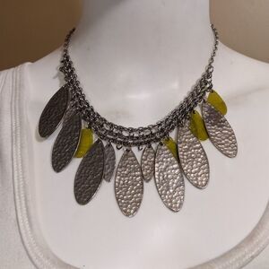 Green & silver leaves necklace